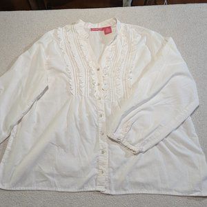 Shirt - Woman Within brand. Size 1X. White blouse with long sleeves. Button-up